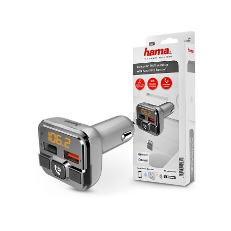 HAMA Bluetooth FM-transmitter/szivargyújtó töltő - 2xUSB + AUX + MP3 + kártyaolvasó + QC 3.0 -  ezüst
