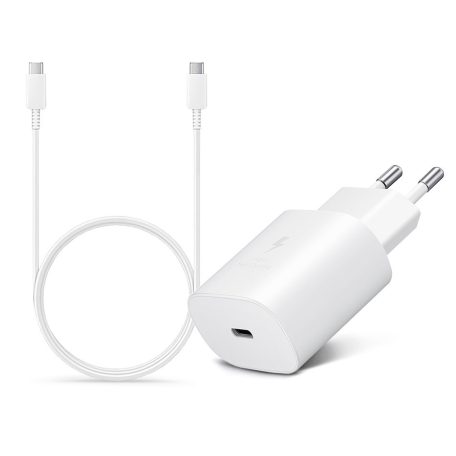 Samsung gyári hálózati töltő adapter Type-C bemenettel + 1 m-es Type-C - Type-C kábel - 25W - EP-TA800EWE + EP-DA705BWE - fehér (ECO csomagolás)