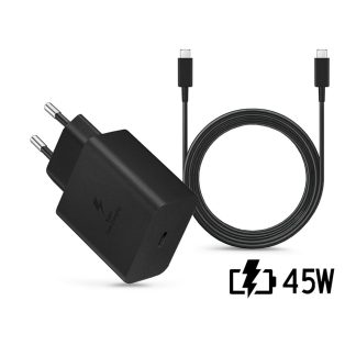   Samsung gyári hálózati töltő adapter Type-C bemenettel + 1,8 m-es Type-C -      Type-C kábel - 45W - EP-TA845XBEG PD.3.0 Super Fast Charging 2.0 + EP-DX510JBE -fekete (ECO csomagolás)