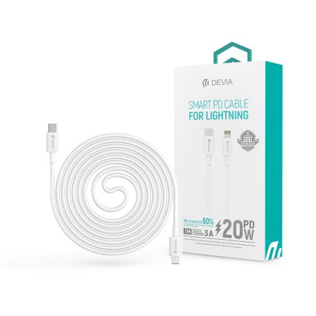 Devia USB Type-C - Lightning adat- és töltőkábel 1 m-es vezetékkel - Devia SmartSeries PD Cable for Lightning - 20W - fehér