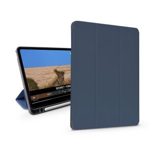   Apple iPad 10.2 (2019/2020/2021) tablet tok (Smart Case) on/off funkcióval,     Apple Pencil tartóval, mágneses töltővel - Devia Leather Case With Pencil Slot -sötétkék