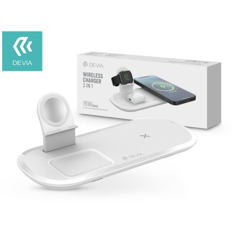 Devia Qi univerzális vezeték nélküli töltő állomás - 15W - Devia V.5 3in1       Wireless Charger for Smartphone + Apple Watch + Earphone - fehér