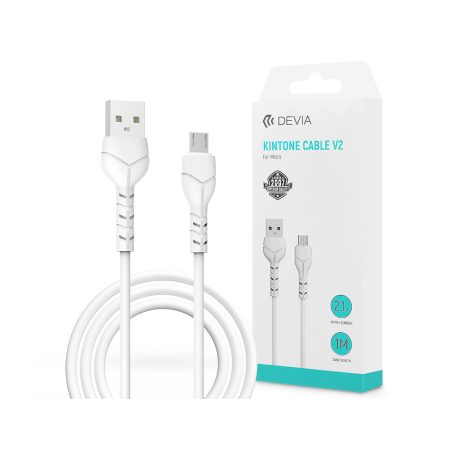 Devia USB - micro USB adat- és töltőkábel 1 m-es vezetékkel - Devia Kintone     Cable V2 Series for Micro USB - 5V/2.1A - fehér