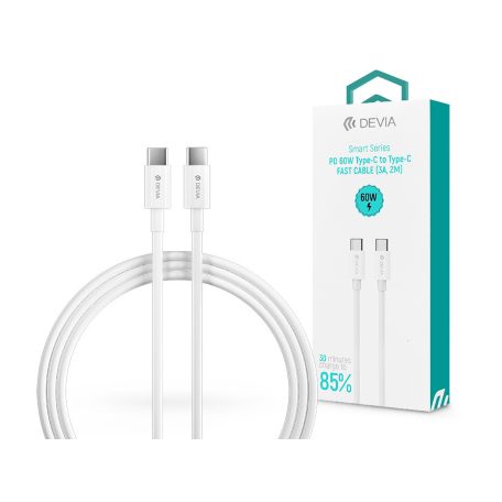 Devia USB Type-C - USB Type-C adat- és töltőkábel 2 m-es vezetékkel - Devia     Smart Series Type-C To Type-C Fast Cable - 60W - fehér