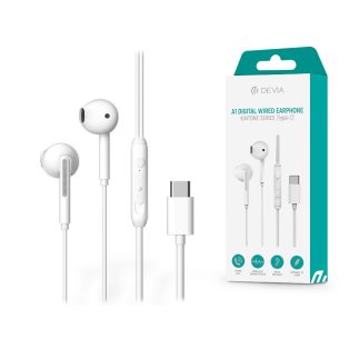   Devia sztereó felvevős fülhallgató Type-C csatlakozóval - Devia Kintone Series  A1 Digital Wired Earphone - fehér