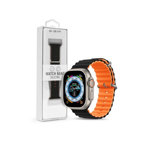 Apple Watch szilikon sport szíj - Deluxe Series Sport6 Silicone Two-tone Watch  Band - 42/44/45/49 mm - fekete/narancs