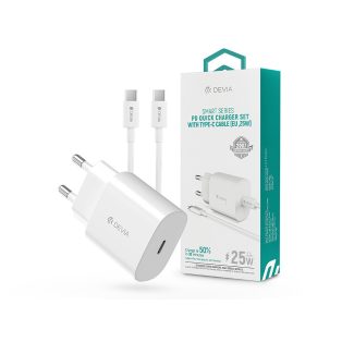   Devia hálózati töltő adapter Type-C bemenettel + Type-C - Type-C adatkábel - 25W- Devia Smart Series PD Quick Charger Set - fehér