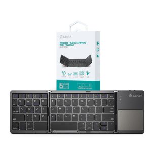   Devia összecsukható vezeték nélküli angol kiosztású Bluetooth billentyűzet      érintőpaddal - Devia Lingo Series Foldable Wireless Keyboard with Touchpad -    fekete