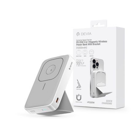 Devia Extreme Speed Series 3in1 Magnetic Wireless PD 20W powerbank/állvány -    10.000 mAh - fehér