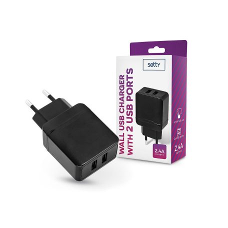 Setty 2xUSB hálózati töltő adapter - Setty USB Wall Charger - 5V/2,4A - fekete