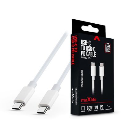 Maxlife Type-C - Type-C adat- és töltőkábel 1 m-es vezetékkel - Maxlife MXUC-05 USB-C to USB-C PD Cable - 60W - fehér